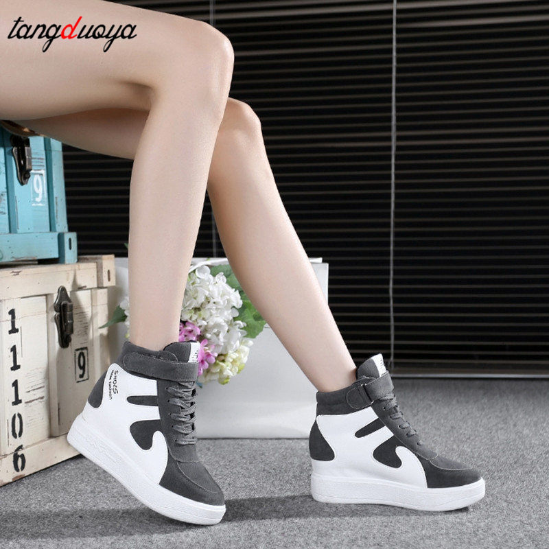 red sneakers 2024 High top Sneakers women Casual Wedges shoes Womens Black Platform Vulcanize Shoes Women