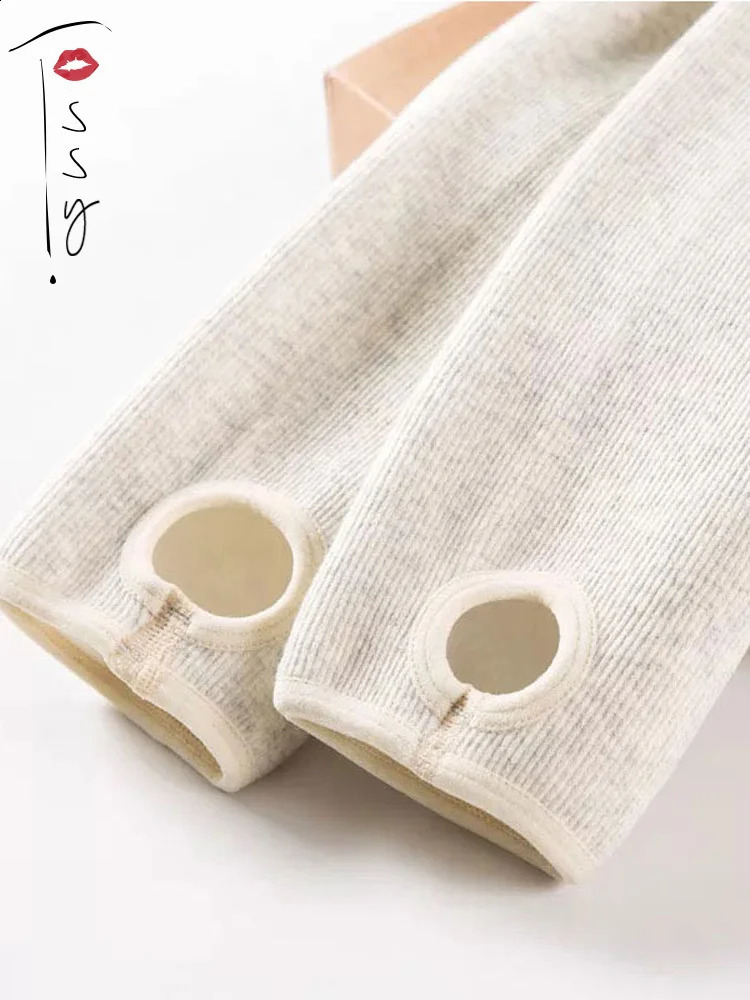 Warm wool lining ultra thick warm leg womens winter spandex ribbon ultrathin pattern high waisted basic pants 240913