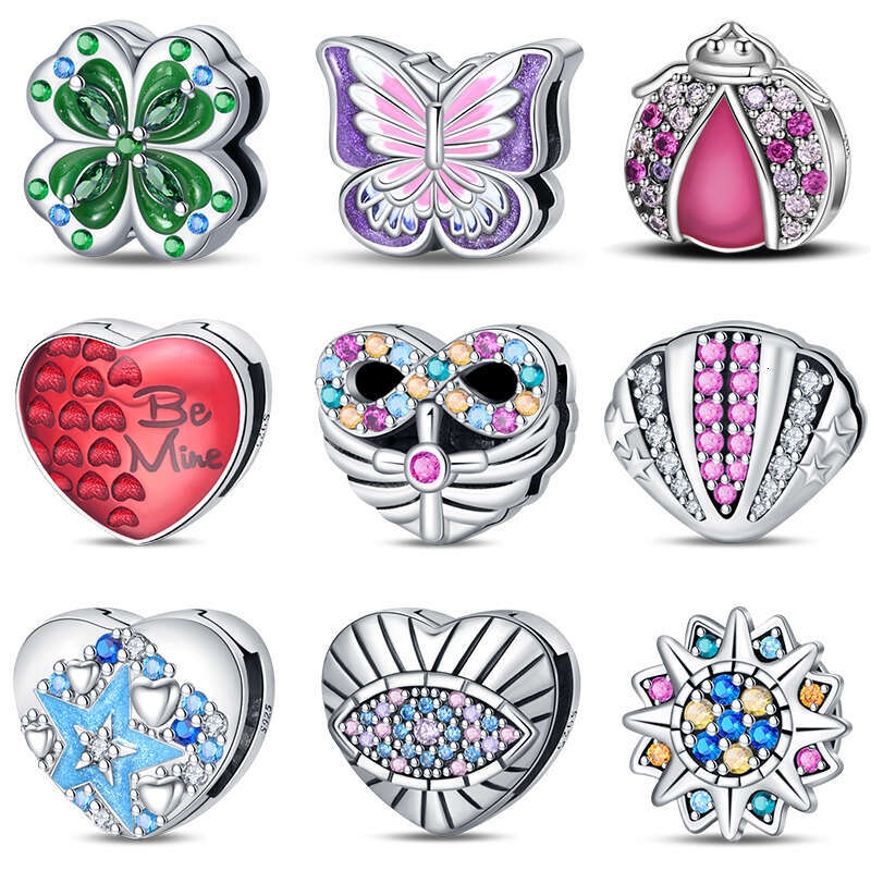 925 Sterling Silver Butterfly Protection Heart Charms Flat Bead Fit Original Bracelet DIY Birthday Jewelry Gift