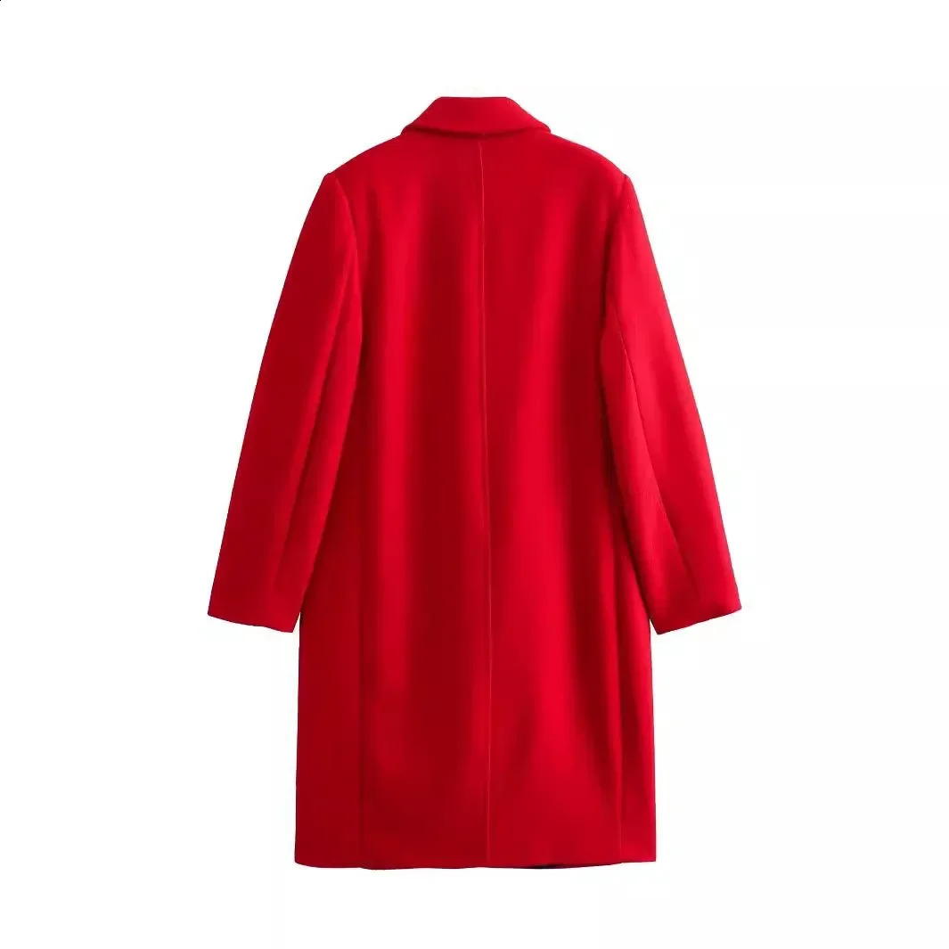 2024 Winter Thickened Womens Fashion Blended Long Coat Button Retro sleeved Loose Wool Style 240905