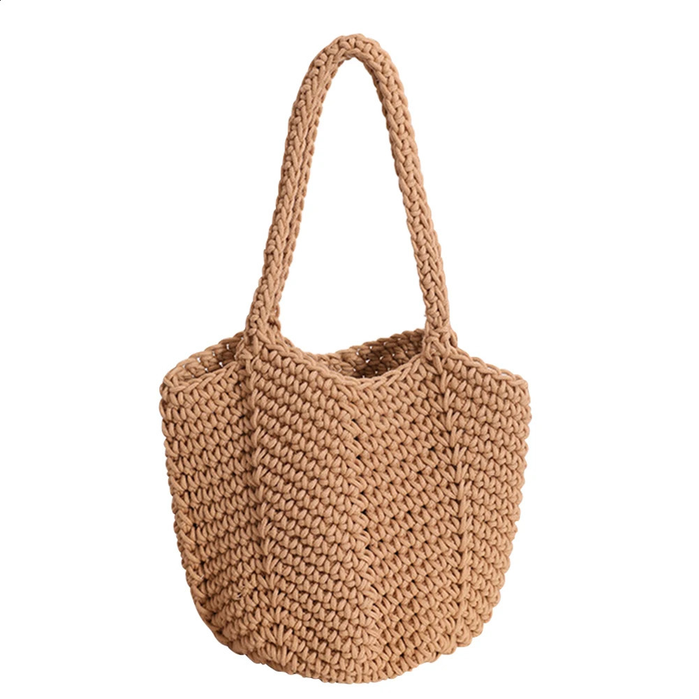 Korean woven handbag retro knitted summer casual simple solid color elegant portable seaside vacation 240913