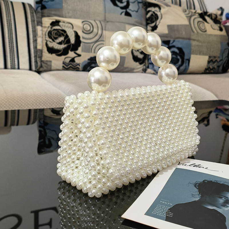Handmade woven banquet beaded hand-held pearl internet red crossbody bag, female