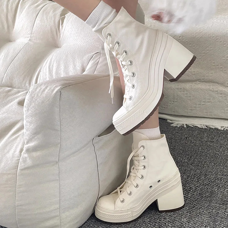 Platform Sneakers Brand Boots Fashion Outdoor Skateboard Shoes Women High Top Canvas Sneaker Plus Size 36-42