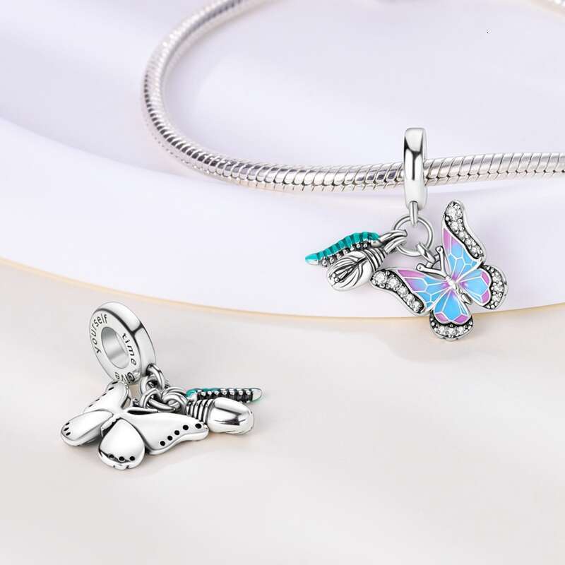 925 Sterling Silver Headphones Watch Butterfly Pink Charms Beads Fit Originals Bracelet For Women Jewelry Gifts