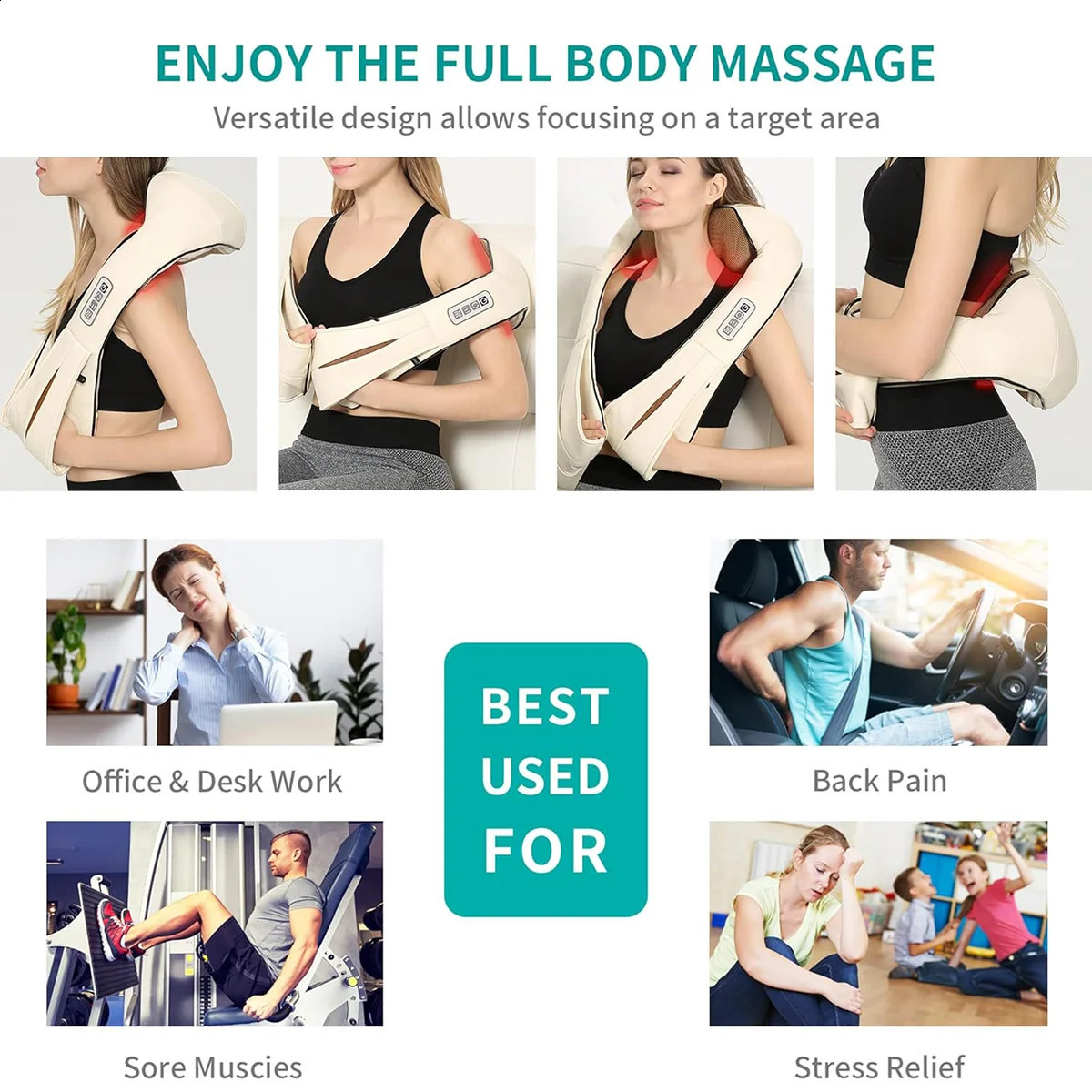 Nekteck finger press back shoulder and neck massager 3D electric full body massager with deep tissue kneading pillow massage 240914