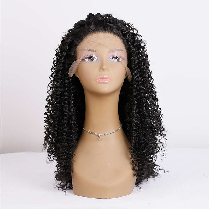 10% Human Mixed Synthetic Lace Front With Baby Hair Glueless Kinky For Woman Heat Resistant 180% Curly Wig