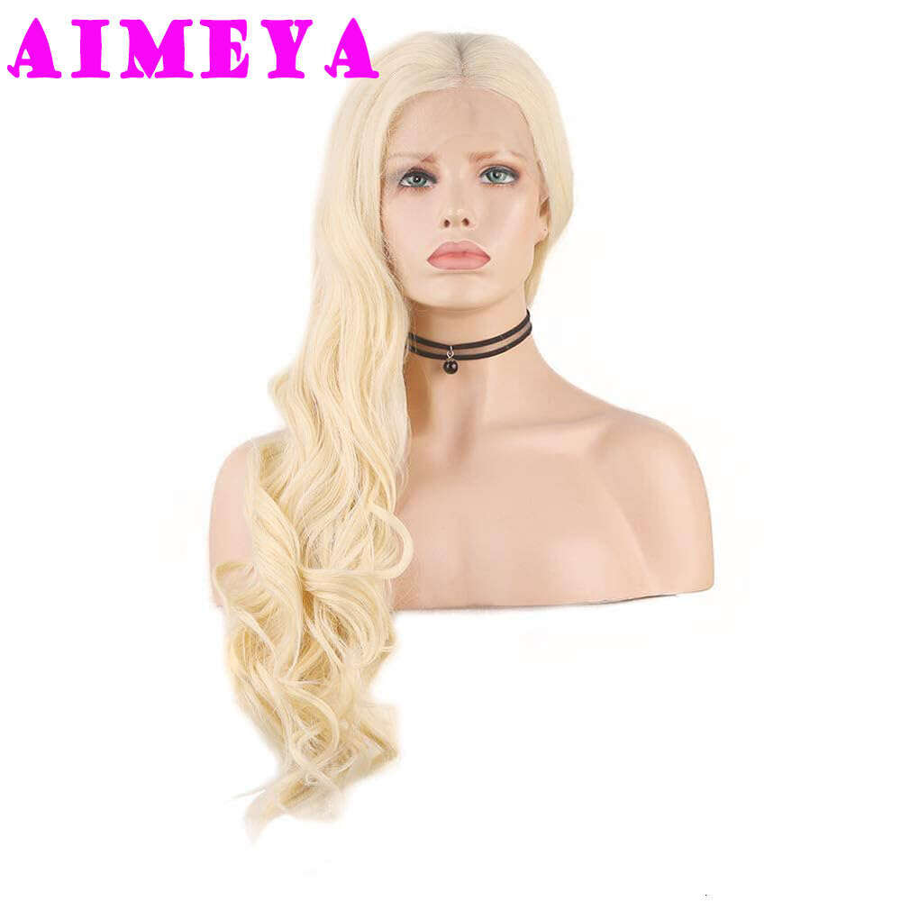 AIMEYA 613 Blonde Long Body Wave Front Synthetic Lace Wig For Women Girl Heat Resistant Hair Daily Use