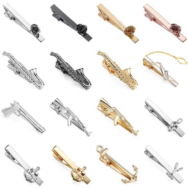 Classic mens and womens tie clip high-quality love rose anchor saxophone music clip business set accessories jewelry gift W240914