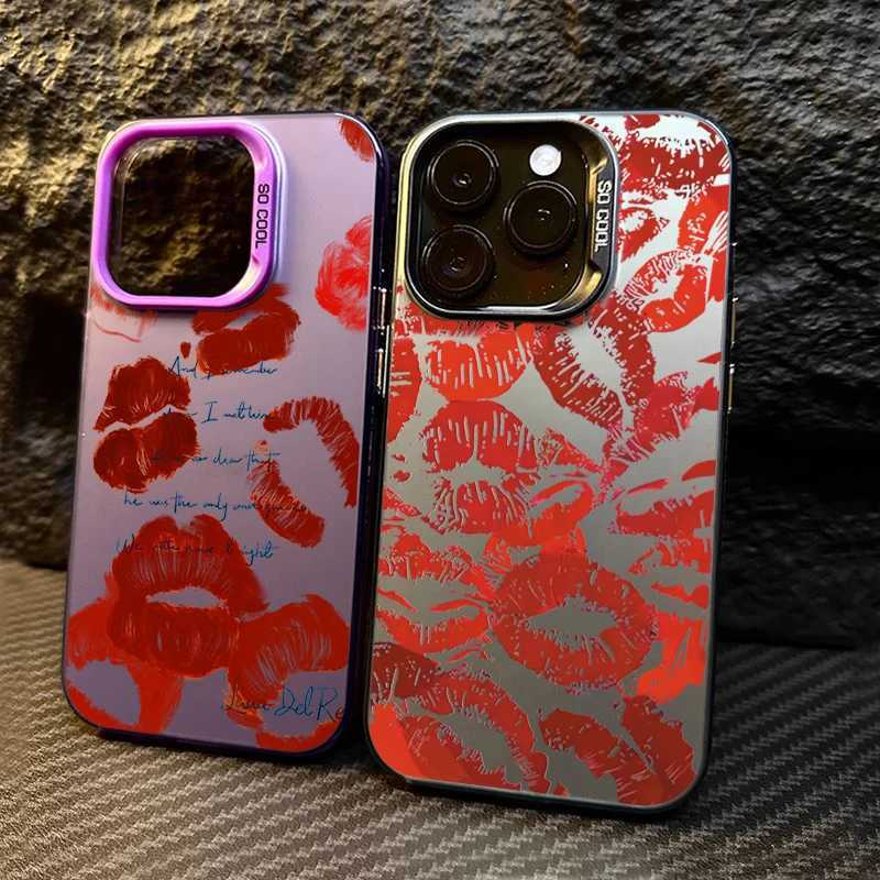 Sexy Girl Red Lips Electroplate Silver IMD Phone Case For iPhone 15 16 Pro Max 14 13 12 11 XR XS 7 8 Plus Shockproof Back Cover P240914