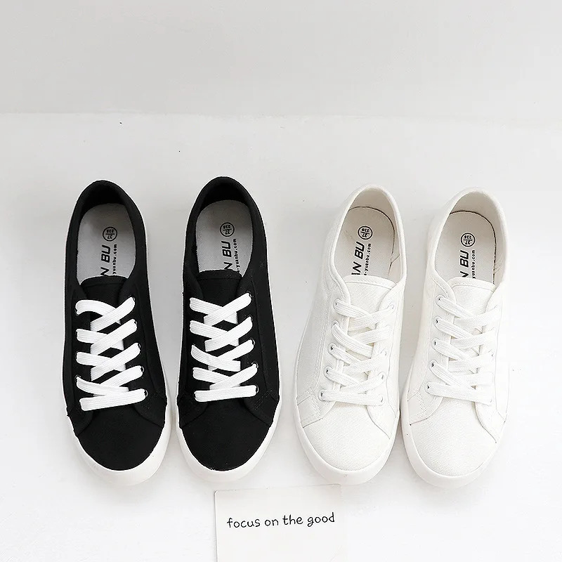 Unisex White Canvas Casual Summer Vulcanized Lace-up Students Cloth Shoe Women's Flats Sneakers Women Board Shoes