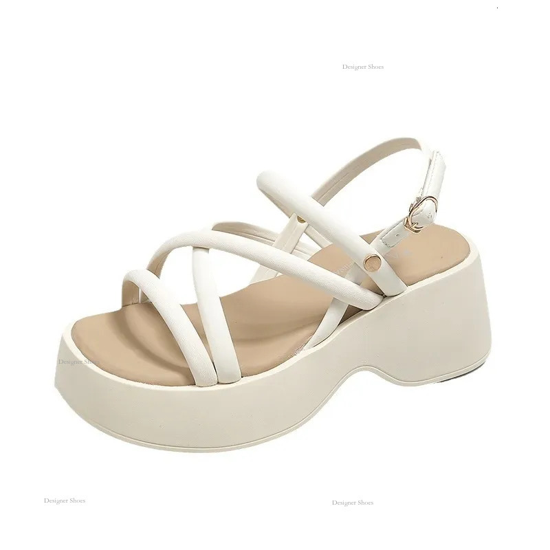 Women's Thick Soled 2024 New Summer Fashion One Line Buckle Fairy Paired With Skirt Height Sandals