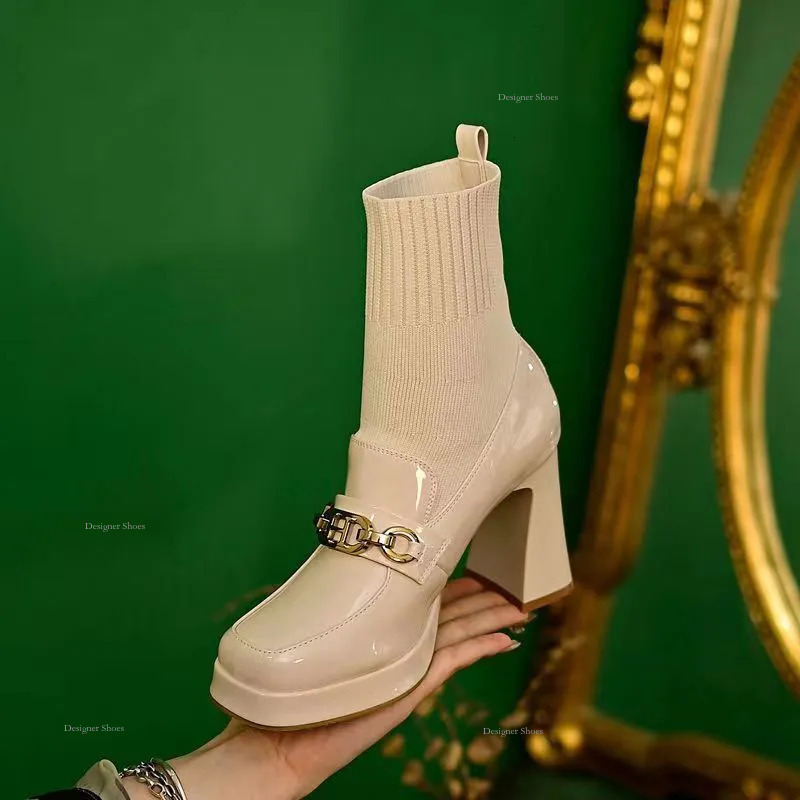 Boots Fashionable Women's Design European Version Square Toe Versatile Minimalist Style Triple Apricot Free Shipping