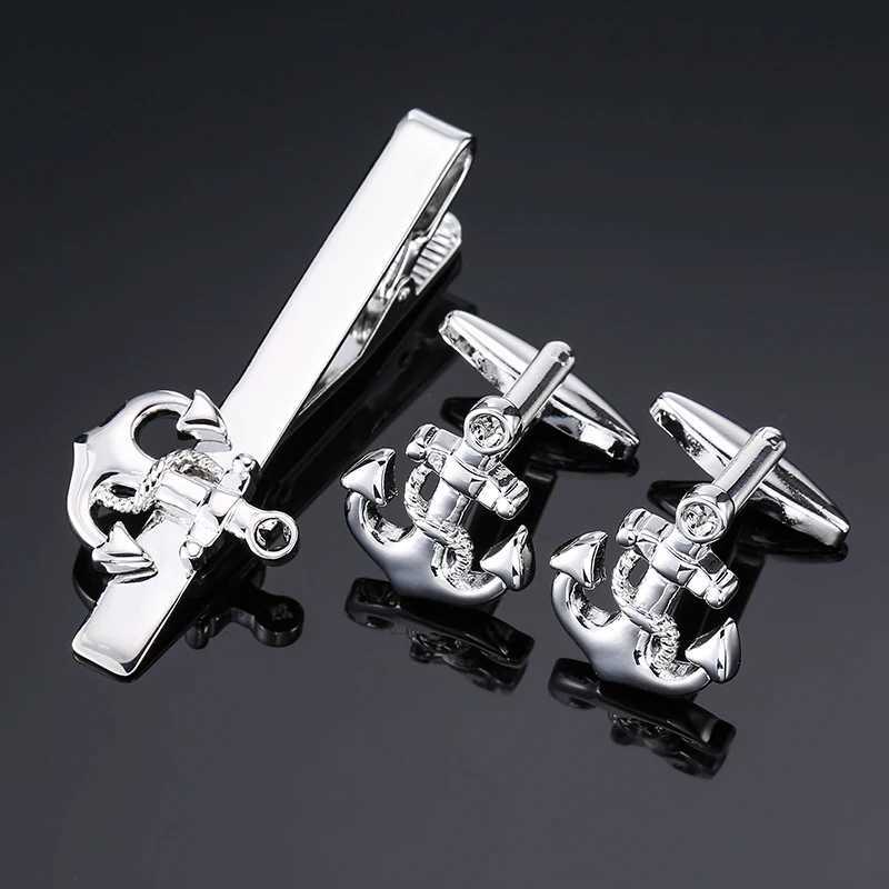 Classic mens shirt cufflinks tie clip set high-quality smooth boat anchor clip cufflinks button set accessories jewelry W240914