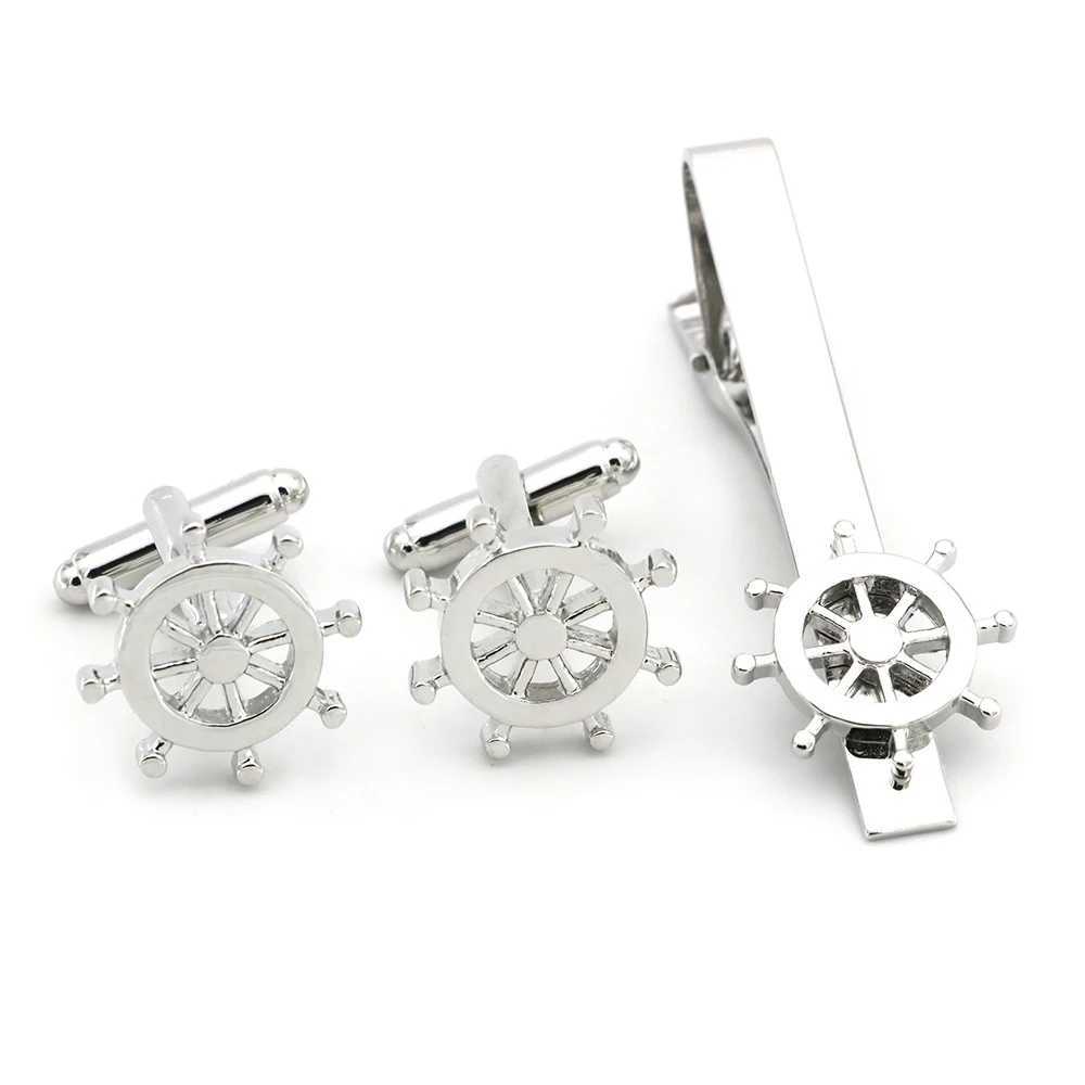 High quality cufflink tie clip set necklace tie clip classic anchor bead cut pattern tie rod cufflink tie clip set mens jewelry W240914
