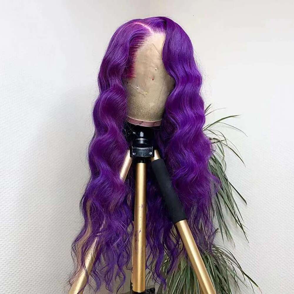 AIMEYA Fashion Body Wave Synthetic Lace Front Wigs For Women Heat Resistant Fiber Hair Long Purple Wig Daily Use