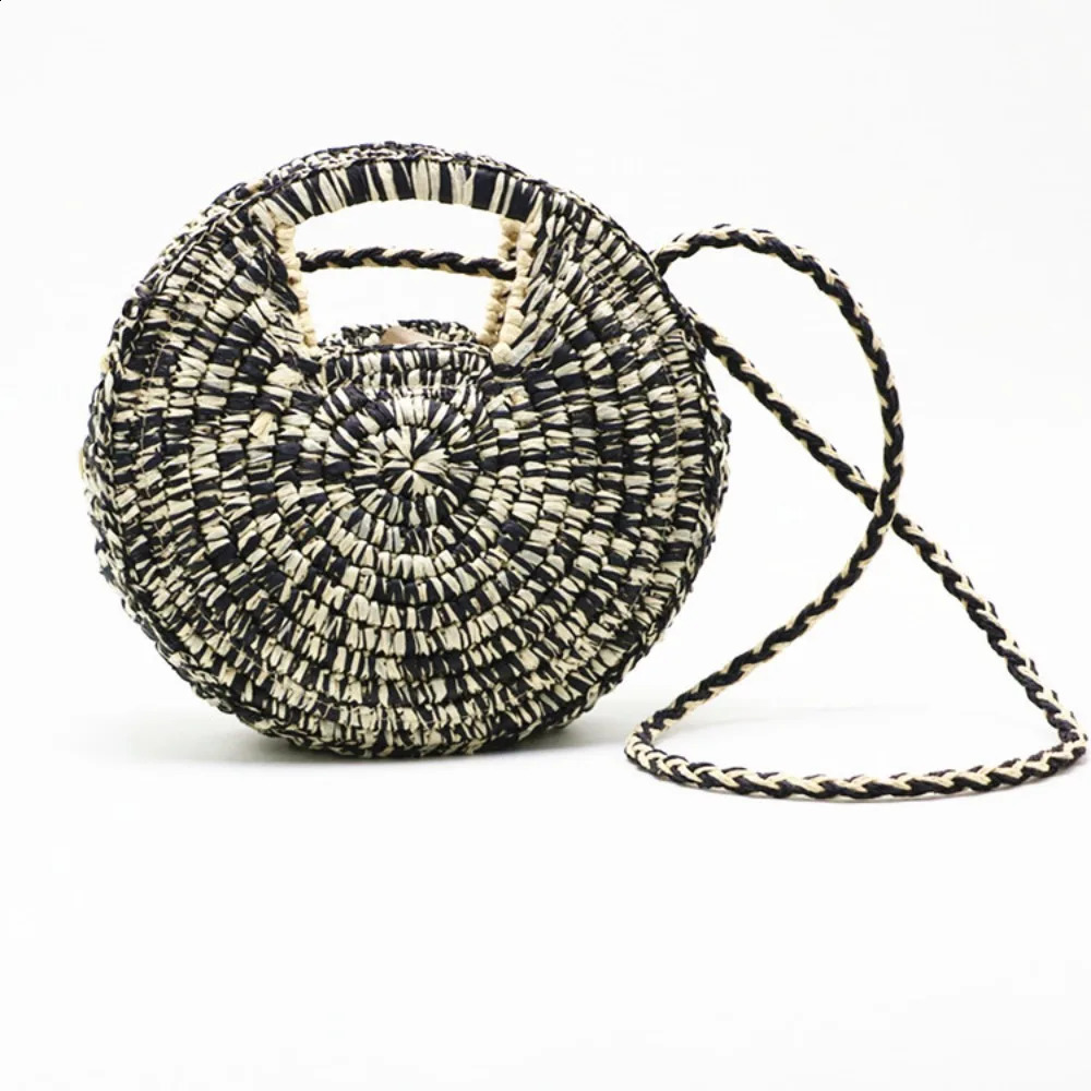 Summer round straw bag small womens ner handbag Bohemian shoulder cross body travel beach 240913