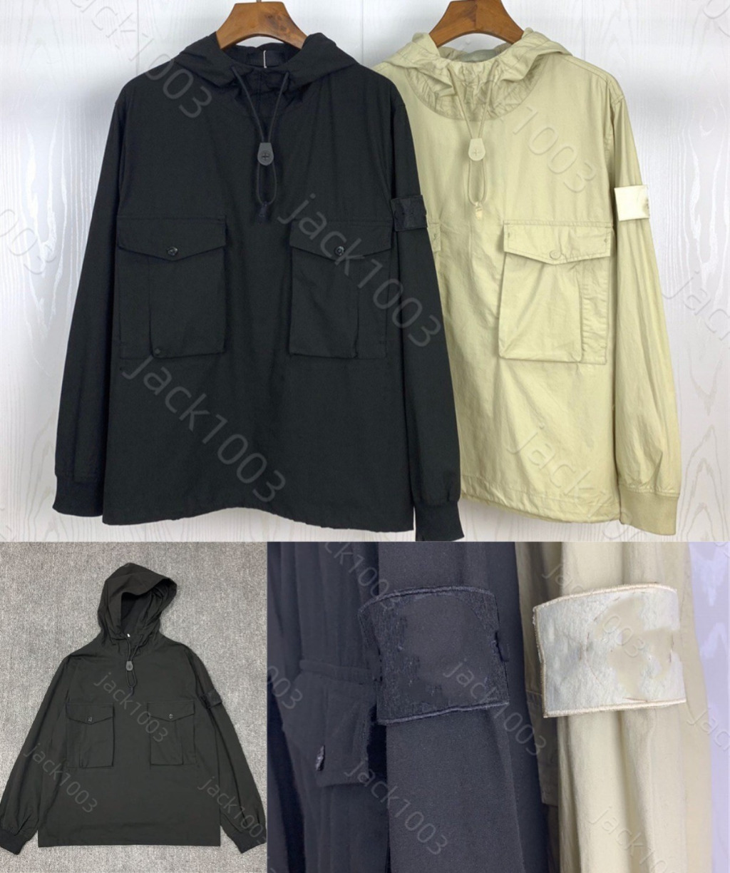 Topstoney New Compass Embroidery Badge Patched Ghost Jackets Coat Men Fashion Pocket Loose Casual Hooded Jacket Coat Hoodie Pullover Streetwear Mens Outerwear 06