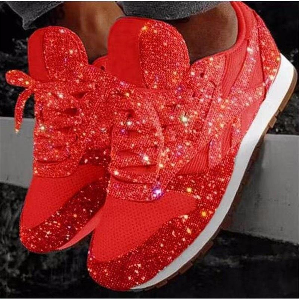 Stylish Women's Glitter Mesh Sneakers Plus Size Vulcanized Lace-Up Platform Casual Shoes for Outdoor & Sport Activities