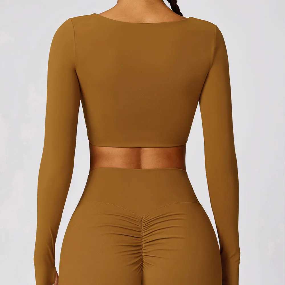 Womens Shirt Crop Top Fitness Shirts Gym Running Workout Long Sleeve Sports Top Woman Yoga Tops Activewear With Thumb Hole M240914