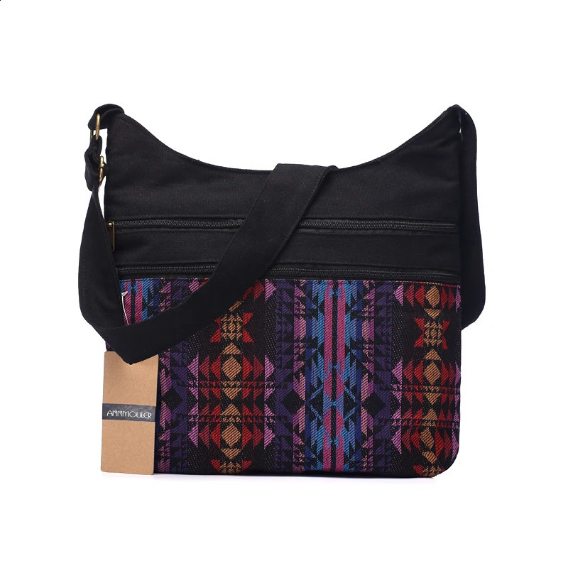 Annmouler Womens Cotton Shoulder Bag Gypsy Bohemian Stray Fashion Hippie Aztec Folk Tribe Cross Messenger 240913