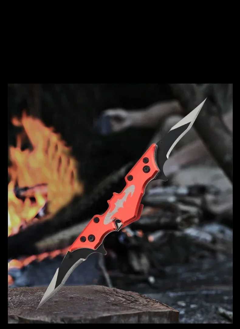 Bat folding knife high hardness self-defense knife unbox knife double-edged pocket knife stainless steel sharp folding knife Y240914