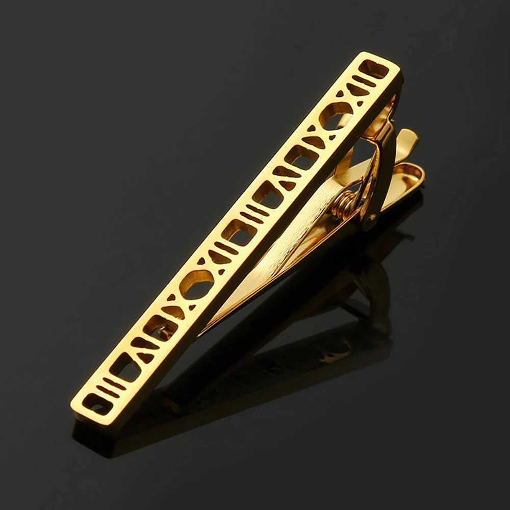 Classic mens geometric hollow outer metal gold black collar clip with stainless steel clip for party and wedding clip accessories W240914
