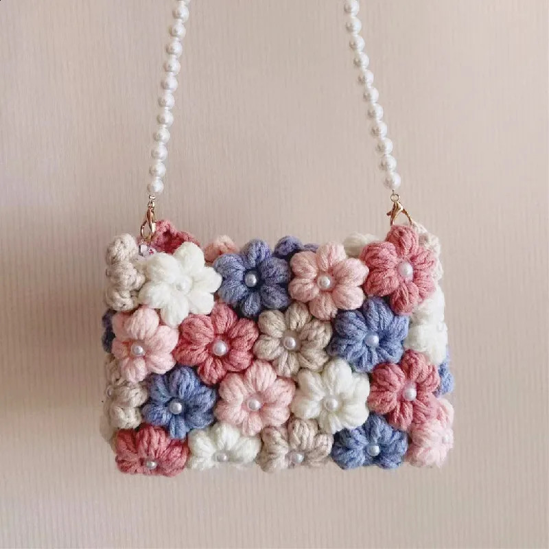 Hand woven wool backpack handbag beautiful flowers crochet hook bag easy to move and store 240913