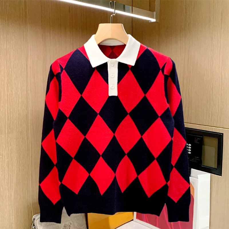 2024 Mens Lapel Pullover Long Sleeve POLO Neck Sweater Loose Top Business Casual Solid Color Knitwear Bottoming Shirt A91 240904