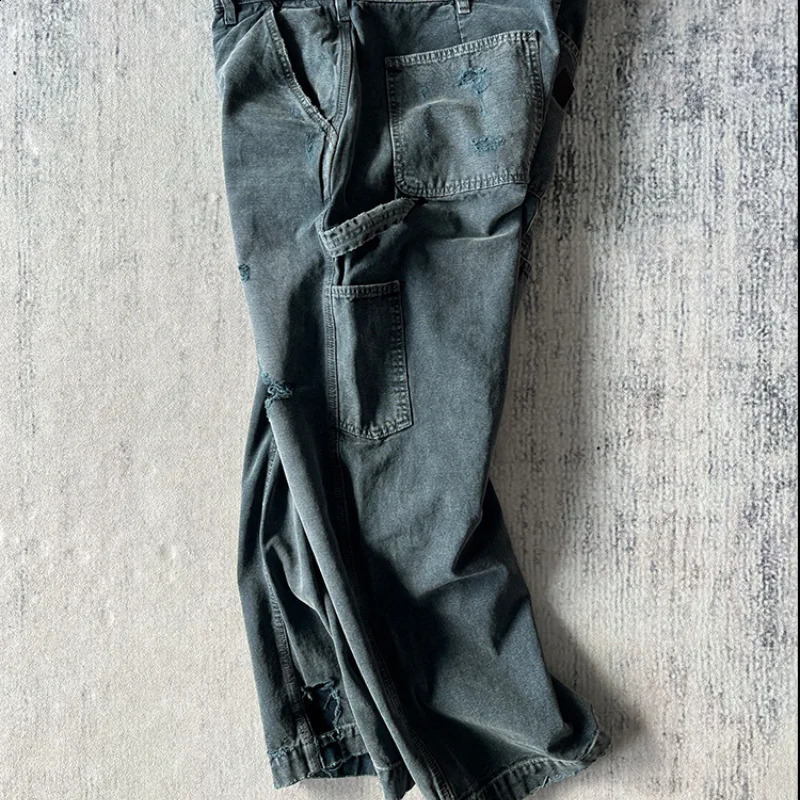 ss High Street ERD Vintage Wash Hole Cargo Jeans Y2k Streetwear Clothing Techwear Traf Men Trousers Sweatpants Clothes 240909