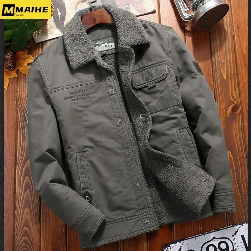 Retro fur collar Winter Jacket Mens Thick warm Coat Casual lamb fleece Parka Mens Trend Jacket Mens Bomber Jacket 6xl 240911