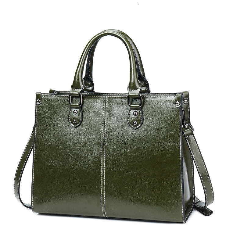 AMZZ 2024 New Oil Wax Spliced Genuine Leather Women's Style Cowhide Versatile Handheld One Shoulder Crossbody Bag