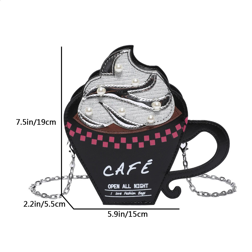 Cute coffee cup creative cross shaped bag suitable for women trendy and interesting handbag and wallet letter graffiti leather shoulder bag mini 24091