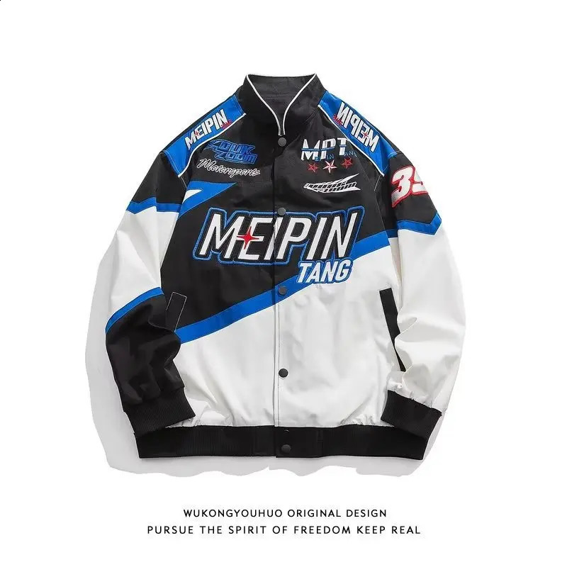 American Street Motorcycle Baseball Jacket Mens Y2K Hiphop Loose Fitting Vintage Racing Suit Vintage Embroidered Pilot Jacket 240911