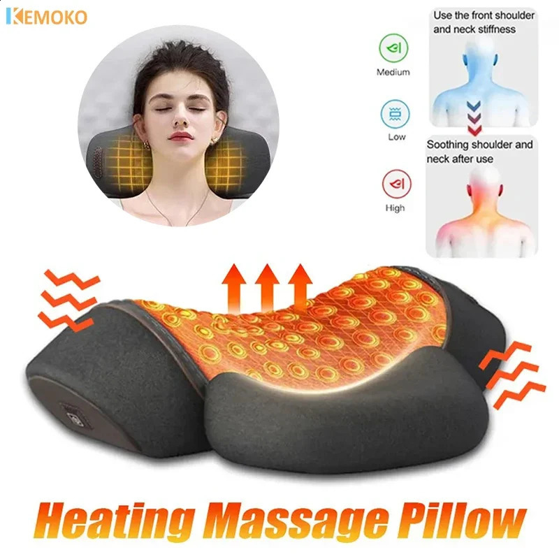 Neck massager electric pillow heating vibration neck massager cervical traction relaxation sleep memory foam spine support 240914