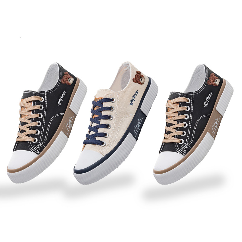 Bear Canvas Women's Korean Dry Breathable Fashion Trend Versatile Casual Board Large Size Cookie Shoes
