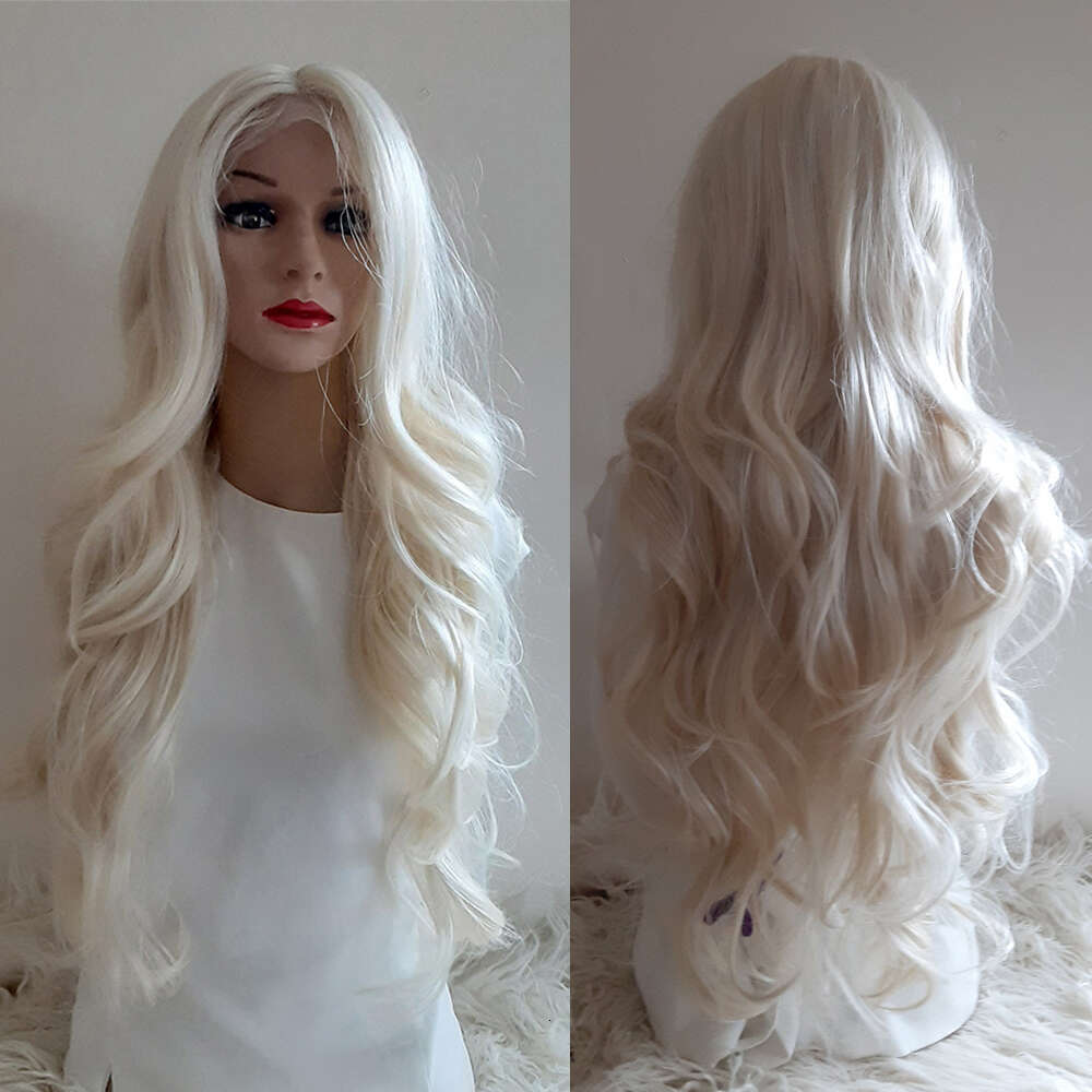 Heat Resistant Synthetic Hair Snow White Lace Front Wig Long Layered Wavy Women Wigs Perfect For Daily Use/Party Thick Density