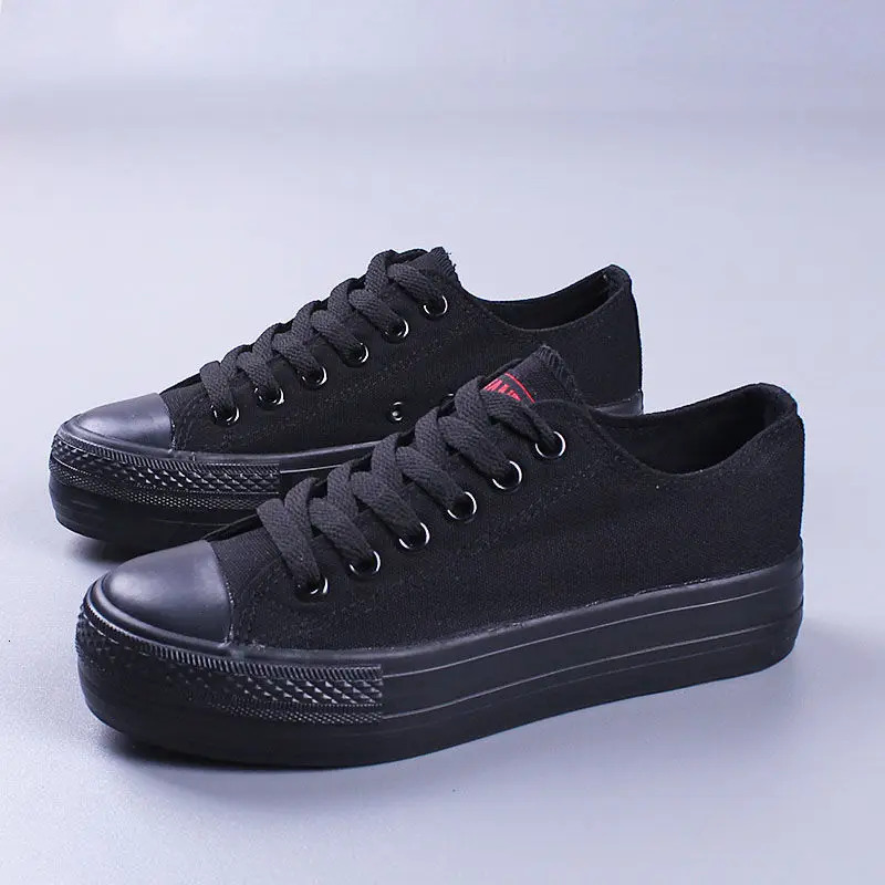 Anti-slip Black Women's Canva Thick Bottom Fabric Shoes Korean Style Flat Work Board Casual Trendy