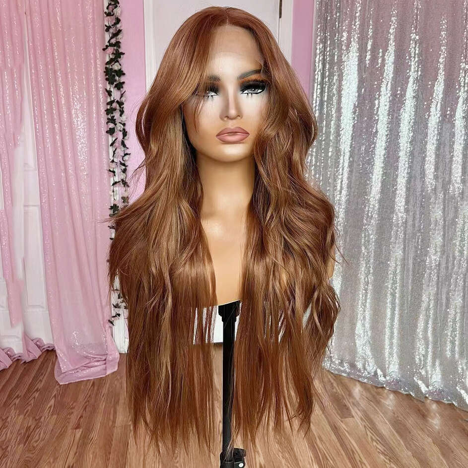 AIMEYA Brown Lace Front Long Body Wave Wigs For Women Heat Resistant Synthetic Hair Daily Use Cosplay Wig Natural Haire