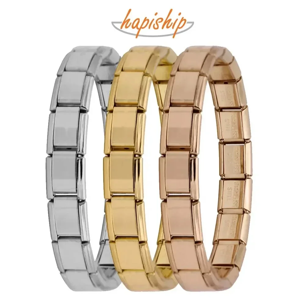 New Women's Jewelry 9mm Width Itanlian Elastic Charm links Bracelet Fashion Stainless Steel Bangle DIY for women gifts