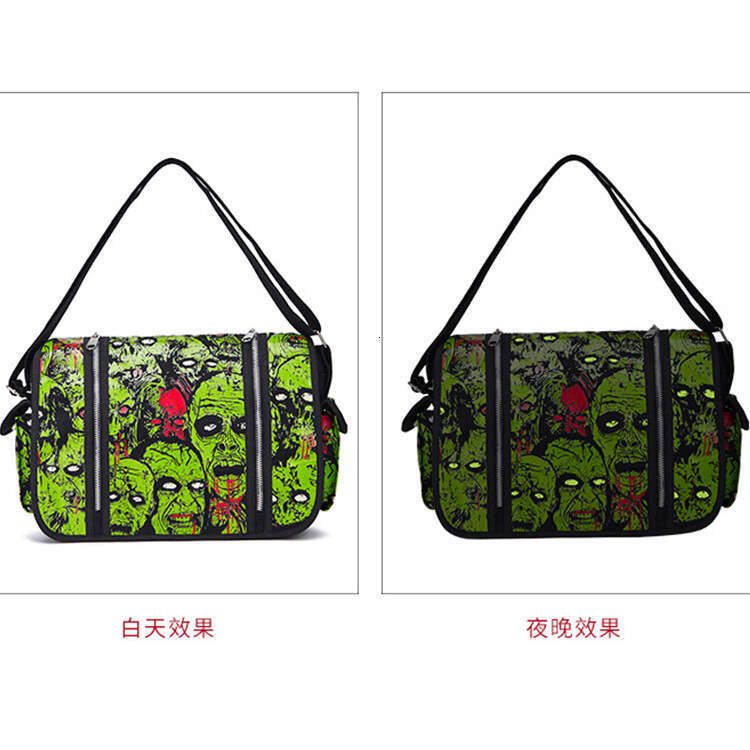 AMZZ Summer New Crossbody American Small Stand Shoulder Large Capacity Skull Head Fluorescent Printed Women's Canvas Bag
