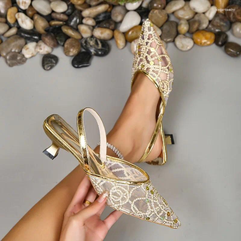 2025 S Fashion Designer Sandals Spring And Autumn Style Fashionable Comfortable Casual Versatile Mesh Sequin Pointed Toe Stiletto