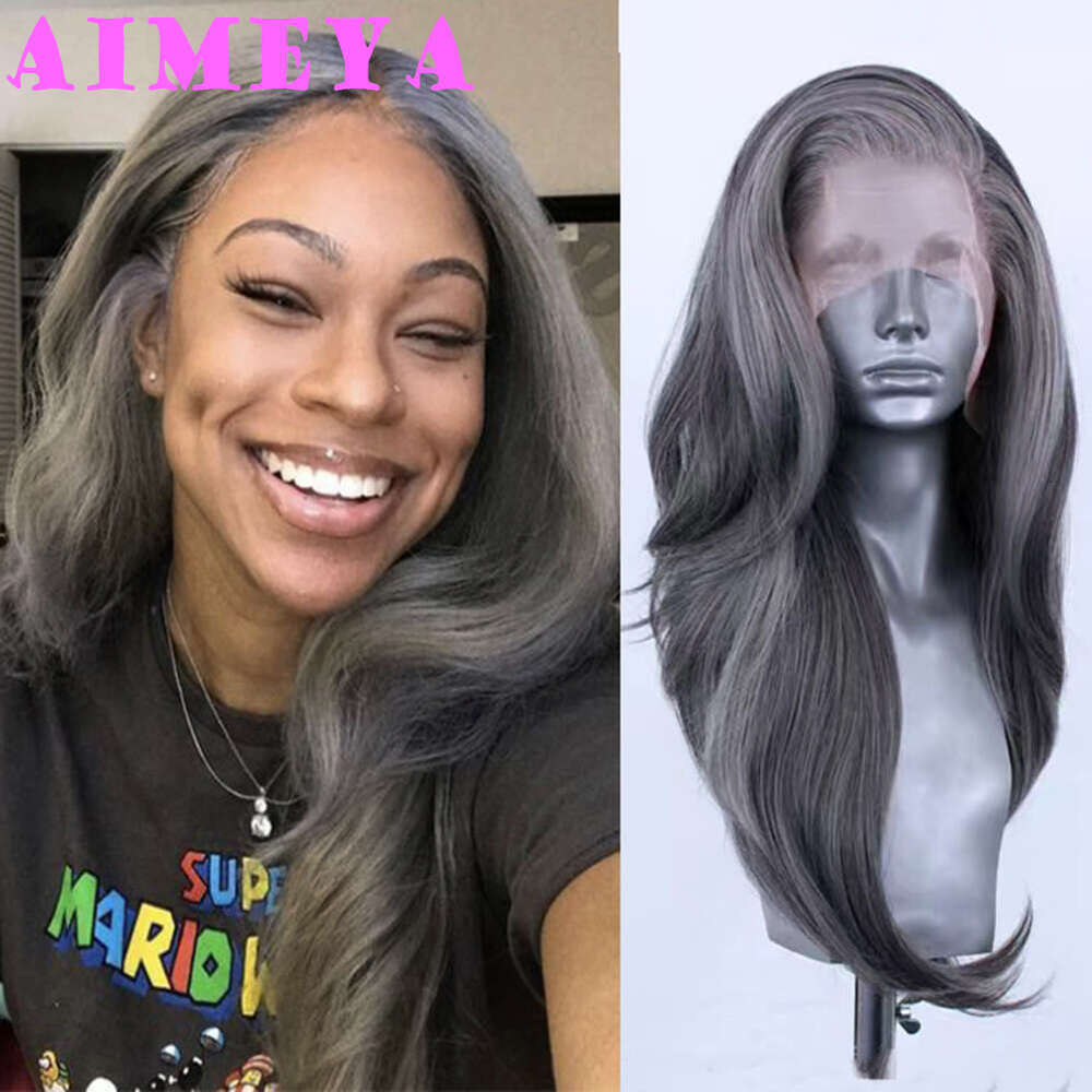 AIMEYA Ombre White To Blue Natural Wave Synthetic Lace Front Wigs For Women Daily Use Cosplay Wig