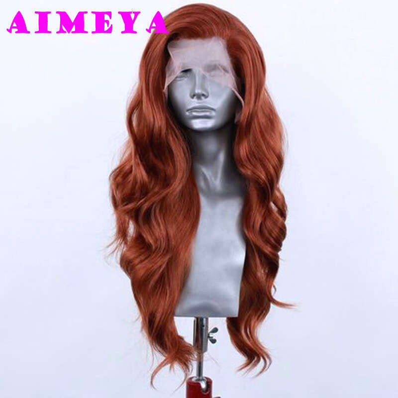AIMEYA Synthetic Ginger Orange Body Wave Free Part Lace Front Wigs For Women Natural Looking Daily Wear Costume Party Wig
