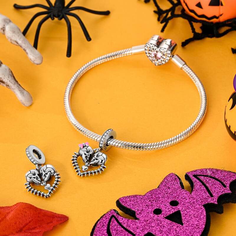 2024 New Halloween 925 Sterling Silver Luminous Pumpkin Skull Ghost Charms Fit Original Bracelet DIY Party Jewelry
