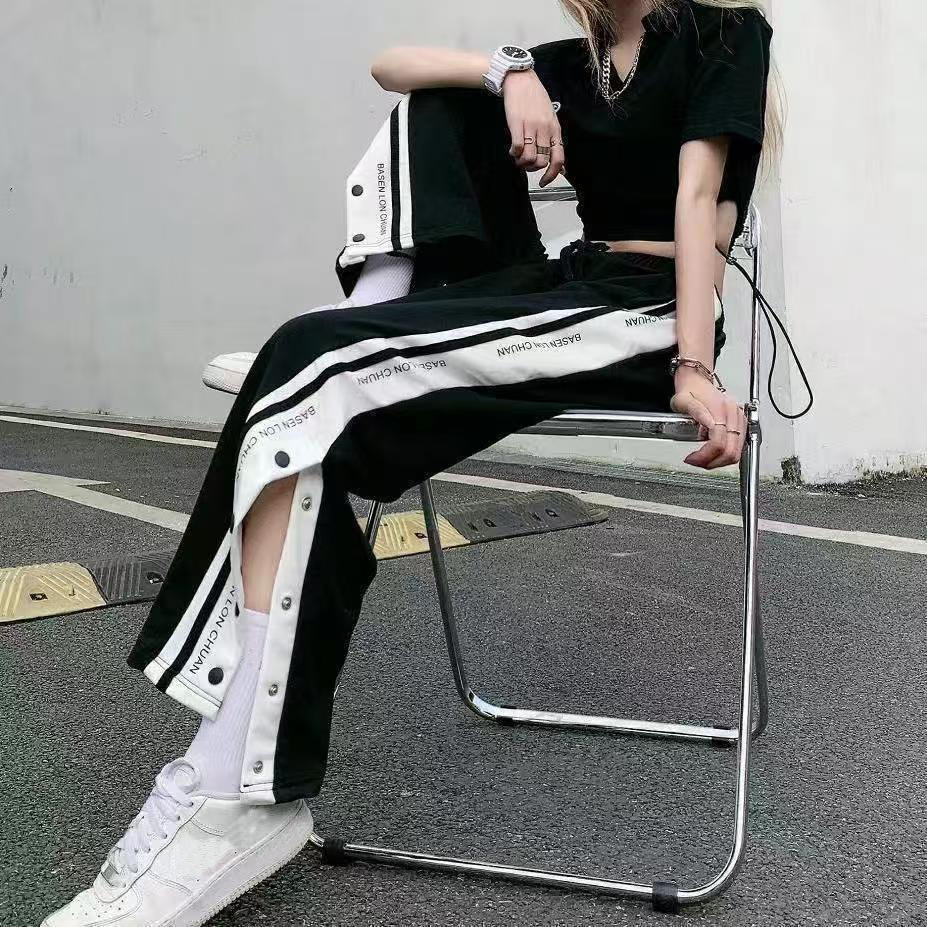 Buckle pants men's summer women's season thin buckle designer sports pants casual pants high street vibe loose Joker trend pants men and wom