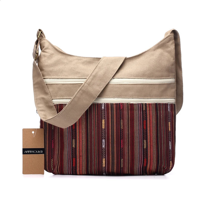 Annmouler Womens Cotton Shoulder Bag Gypsy Bohemian Stray Fashion Hippie Aztec Folk Tribe Cross Messenger 240913