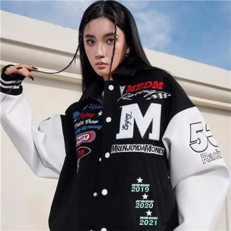American Retro Letter Embroidered Jackets Coat Men Y2K Street Hip Hop Trend Baseball Uniform Couple Casual Loose Jacket 240911