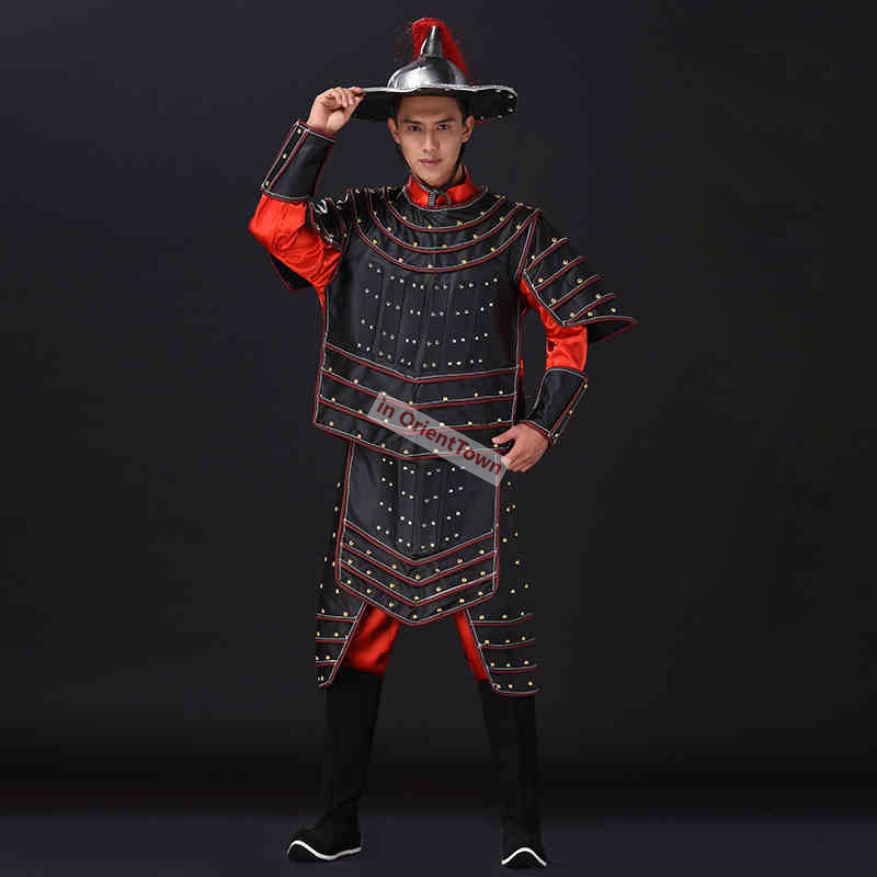 Ancient China Nan Bei and Ming Dynasty Clothing Male General Armor Stage Costume Black Warrior Battle Robe Performance Costume