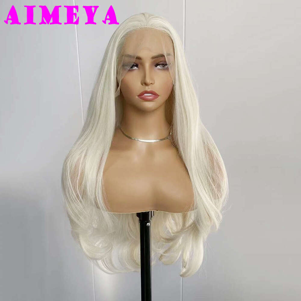 AIMEYA Platinum Blonde Long Natural Wave Wig Lace Front Wigs Heat Resistant Synthetic Daily Used Cosplay Hair