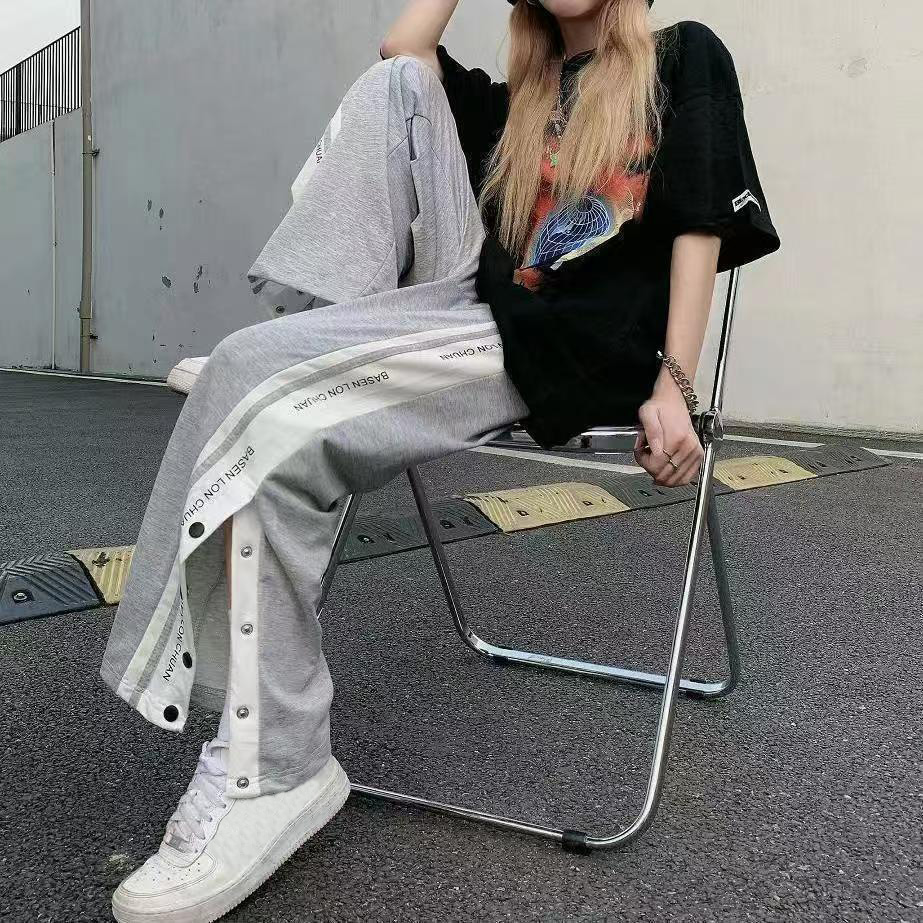 Buckle pants men's summer women's season thin buckle designer sports pants casual pants high street vibe loose Joker trend pants men and wom